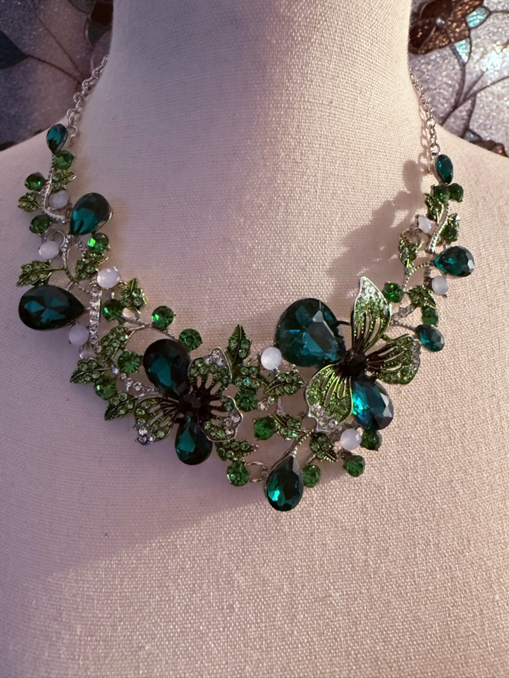 Green Crystal Butterfly Statement Necklace - Women Jewelry